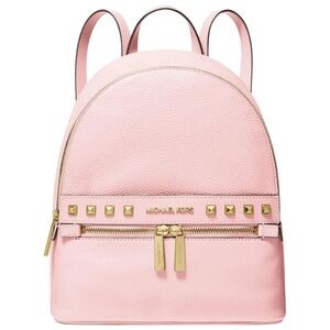 Michael Kors Kenly Medium Pebbled Leather Backpack in Blush Pink with Gold Studs